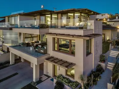 an aerial view of a house at Luxury Beachfront Home with Hot Tub & Ocean Views in San Diego