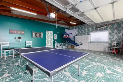 a ping pong room with a ping pong table at Vacation Oasis! Ocean Views~Mini Golf~King-Suites in Solana Beach