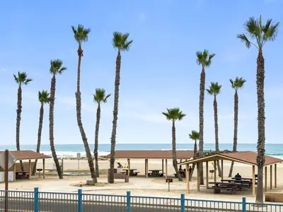 a group of palm trees on the beach at 209A Beach Living at its Best in Oceanside