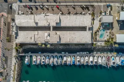 an aerial view of a river with boats at 314B Harbor View, Steps to the Beach, Free Wifi, Marina Del Mar 314B in Oceanside