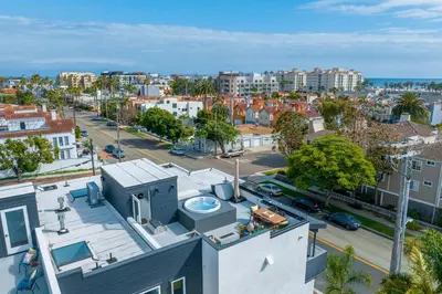 an aerial view of a city with a building at Seaside Serenity Retreat in Oceanside