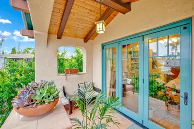 a porch of a home with a patio at Spanish Style Cozy Studio in San Diego