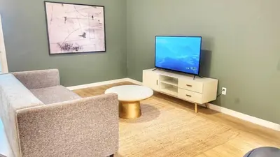 a living room with a tv and a couch and a chair at Ambient Oasis in the Heart of San Diego in San Diego