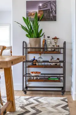 a metal cart with items on it in a room at Carlsbad Dream House with Hot Tub Walk to Beach in Carlsbad