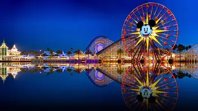a ferris wheel and the disneyland resort at night at LOVELY Ocean View Beach House 3BR Sleeps 9 in San Diego