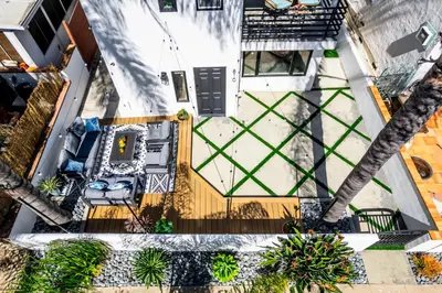 an overhead view of the front door of a house at Ocean & Bay Panorama 4 Levels Rooftop with Hot Tub in San Diego