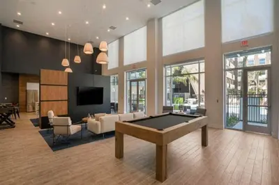 a large living room with a pool table in it at Mission Valley 1br w gym wd pool nr bars SAN-18 in San Diego