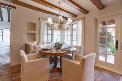 a dining room with a table and chairs at Idyllic Casita on Private Fairbanks Ranch Estate in Rancho Santa Fe