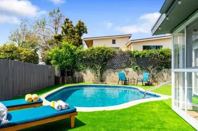 a swimming pool in the backyard of a house at Relax and Play Pool, Hot Tub and Sleeps 16 in San Diego