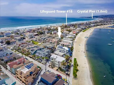 an aerial view of a city and the beach at Bayside Cove 3 in San Diego