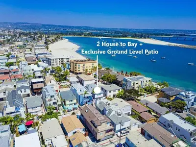 an aerial view of a city and the ocean at Brighton Beach in San Diego
