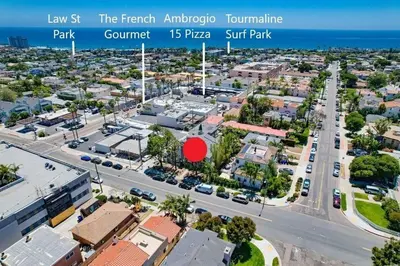an aerial view of the french antiguaowntownowntown downtown pizza street at Local Gem 4 in San Diego