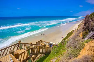 a view of a beach with people walking on it at Ocean Oasis in Encinitas