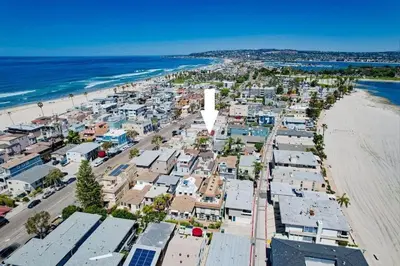 an aerial view of a city and the beach at Beach Haven 1 in San Diego