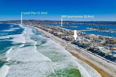 an aerial view of the beach and the ocean at Beachside 4 in San Diego