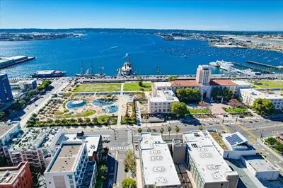 an aerial view of a city with a river and buildings at Kettner Row 1 in San Diego