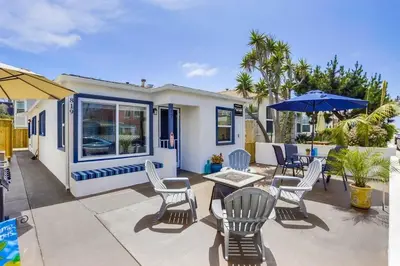 a patio with chairs and a table and an umbrella at Marina 1 in San Diego