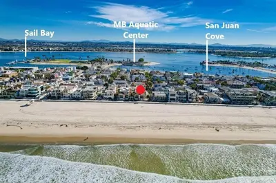 an aerial view of a beach with a city at Strandway Suite 2 in San Diego