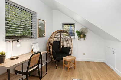 a home office with a desk and a chair at Designer Poolside 1Bed1Bth Retreat in La Mesa
