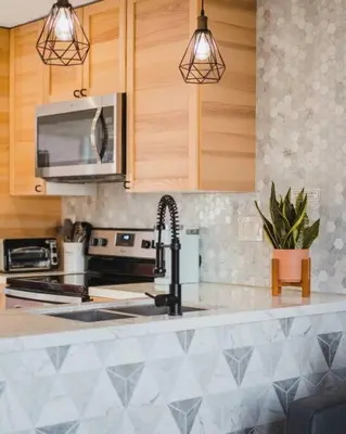 a kitchen with a sink and a microwave at Casa Nova - Central San Diego FREE parking in San Diego