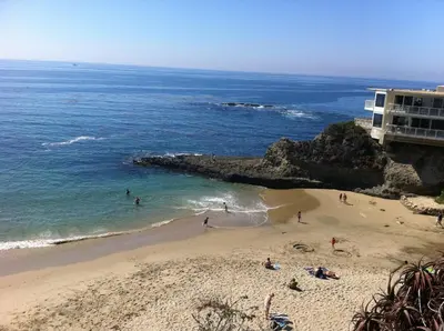 a group of people on a beach near the ocean at laguna beach cottage home in Laguna Beach