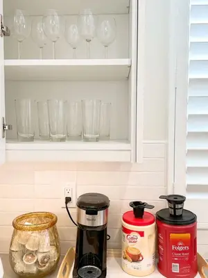 a kitchen counter with a coffee maker and glasses at Close to UCI 4b&4b villa Irvine eastwood in Irvine
