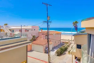 a view of the beach from the balcony of a house at Sky High in San Diego