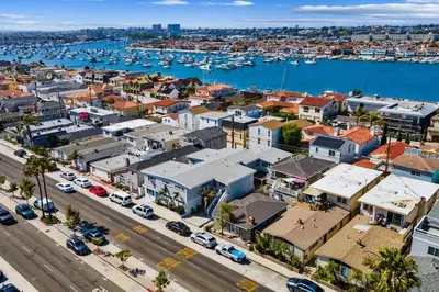 an aerial view of a city with a harbor at Beach Bungalow #3 in Newport Beach (A/C Included) in Newport Beach