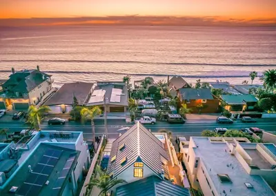 an aerial view of a city with the ocean at Neptune Ocean View Masterpiece in Encinitas
