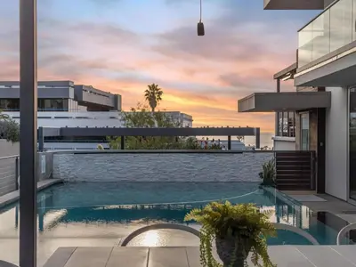 a swimming pool on the roof of a building at Luxury Coastal Home - Pool, Spa, AC, & Ocean Views in Solana Beach