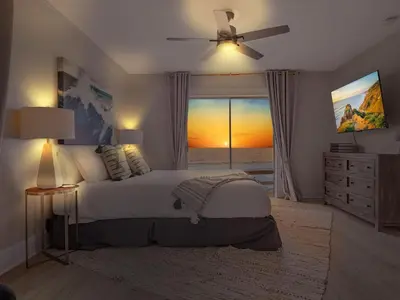 a bedroom with a bed with a view of the ocean at Oceanfront Paradise - Spa, Pet-Friendly, Fast Wifi, Parking & Dream Views in San Diego