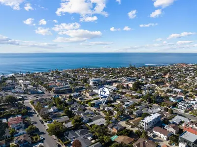 an aerial view of a city and the ocean at Dog Friendly Home Near the Beach with Grill, Fire Pit, Enclosed Backyard in San Diego