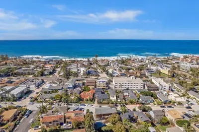 an aerial view of a city and the ocean at La Jolla Ocean Dream - Walk 2 Beach - Dog Friendly in San Diego