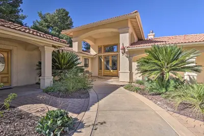 a house with a walkway in front of it at Charming Temecula Home with Hot Tub, Mountain Views! in Temecula