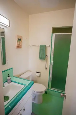 a bathroom with a toilet and a sink and a shower at Cozy Home with Downtown View in San Diego