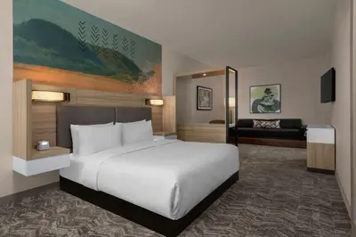 a bedroom with a large white bed and a couch at SpringHill Suites by Marriott Chula Vista Eastlake in Chula Vista