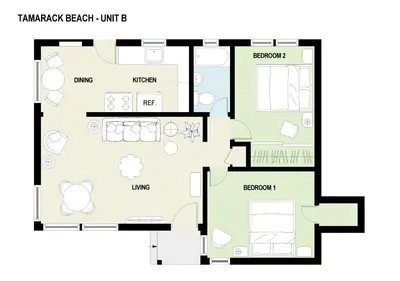 a floor plan of the embassy beach unit b at Walk To Beach - EV Charger - Outdoor Dining - 2BR in Carlsbad