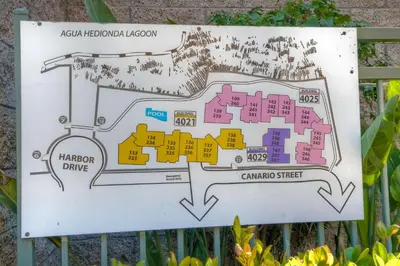 a sign with a map of a garden at Lagoon Views - Pool - Hot Tub - Gated Community in Carlsbad