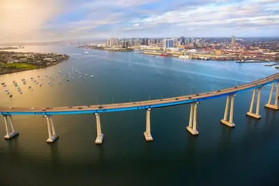 an aerial view of a bridge over the water at Luxury NEW Residence with Private Rooftop, Downtown in minutes in San Diego