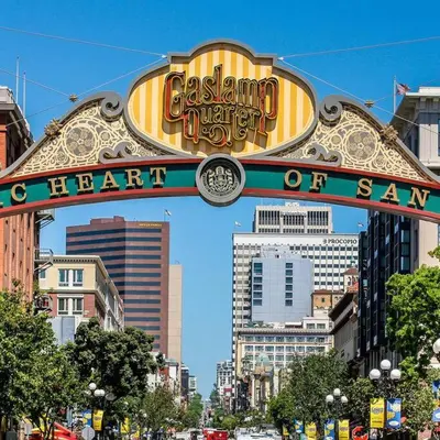 a large sign for a theater in a city at Luxury NEW Residence with Private Rooftop, Downtown in minutes in San Diego
