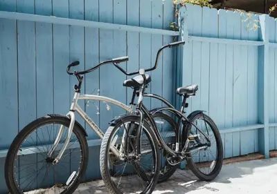 two bikes parked next to a blue wall at 2 Free Bikes, Pvt Parking, Steps to Beach! South Mission Beach in San Diego