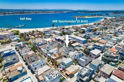 an aerial view of a city with a harbor at Sand & Sea in San Diego