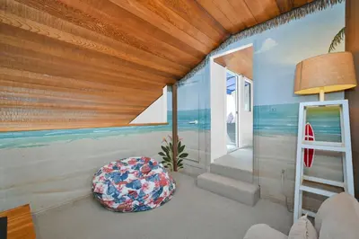 a living room with a view of the ocean at 4 bedroom Home in Quiet Neighborhood near Beach in Newport Beach