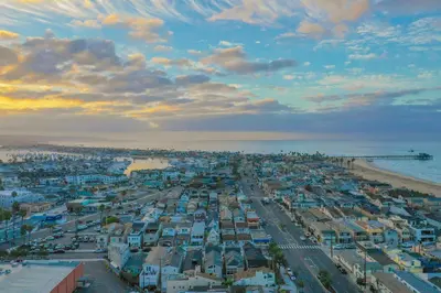 an aerial view of a city with the beach at 2 Story Home with Garage 1 Block to the Beach wi in Newport Beach