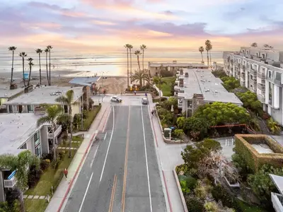 an aerial view of a city street with palm trees at North Coast C106 in Oceanside