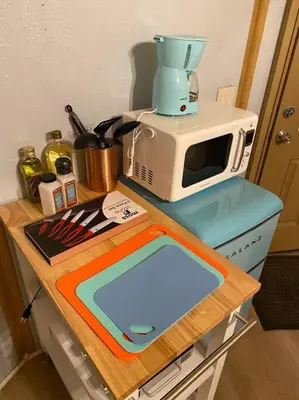 a counter with a blender and a microwave on it at Glamping-Sky Dome Yurt-Tiny House-2 modern composting toilet in Valley Center