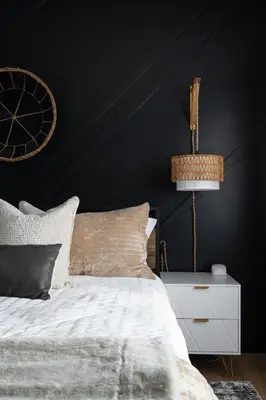 a bedroom with a white bed and a black wall at *Golden Getaway* 5 Beds / 8 Minutes to Downtown in San Diego