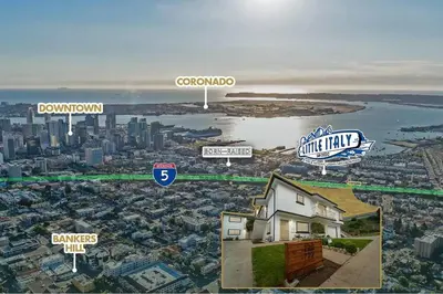 an aerial view of a city with buildings and a city at Casa Italia -2BR- FREE Driveway parking for 2 cars in San Diego