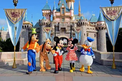 a group of mickeys posing in front of a castle at King Size, Patio, Xbox, Great Park in Irvine