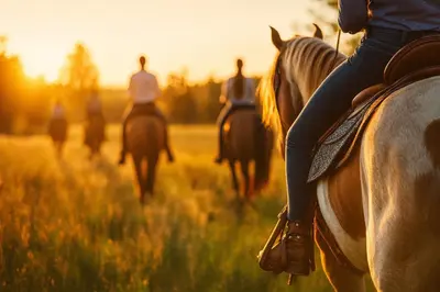 a group of people riding horses in a field at Peach Blossom Country House in Hemet